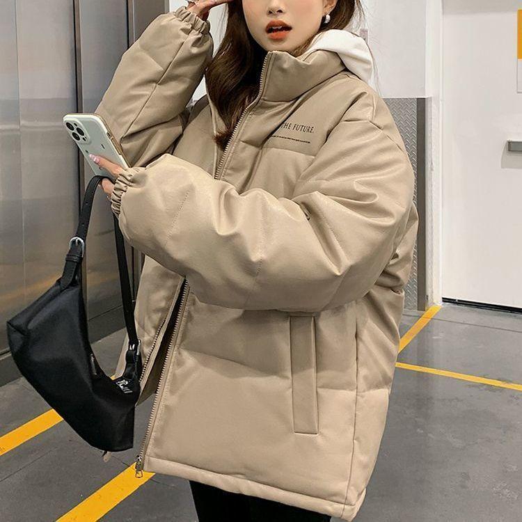 

Зимнее утолщенное пальто из искусственной кожи, корейская пара, одежда для хлеба, куртка M хаки