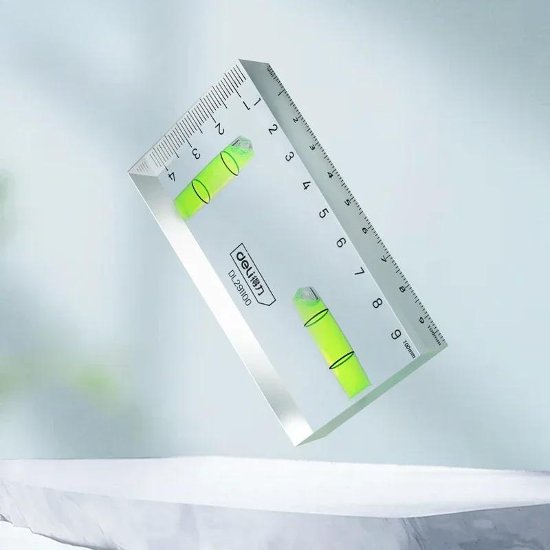 100mm Transparent Mini Level Ruler Acrylic 1mm/m High Precision 2 Horizontal Bubbles Design Multifunction Measuring Tools