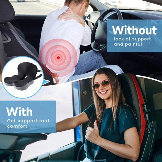 Truck Driver Seat Cushion Memory Foam Back Cushion with Adjustable Strap Ergonomic Lumbar Support Cushion for Sciatica Relief Long Drives