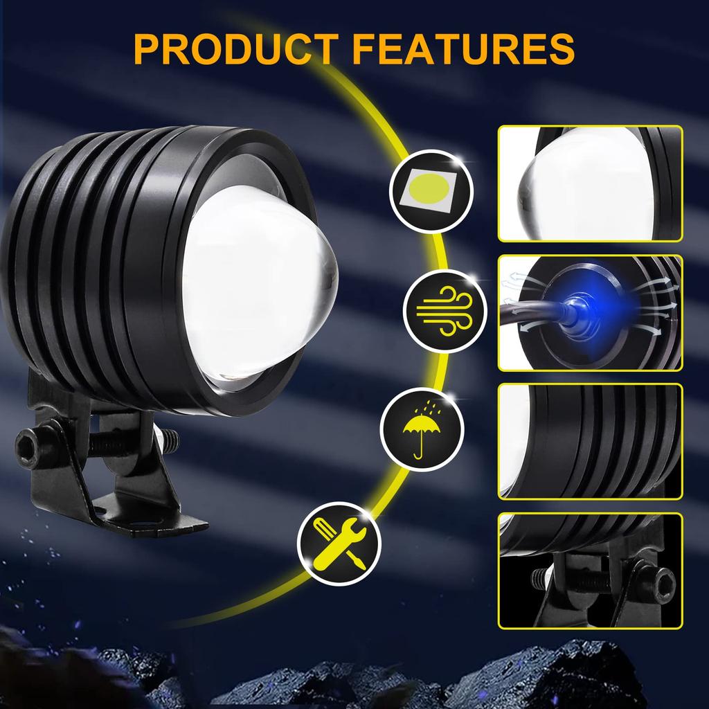 LED Fog Lights for Work Spot and Auxiliary Universal Use and Yellow Motorcycles, Lights, Lights, Headlights, Lighting, 6000K, 12V/24V, Waterproof,