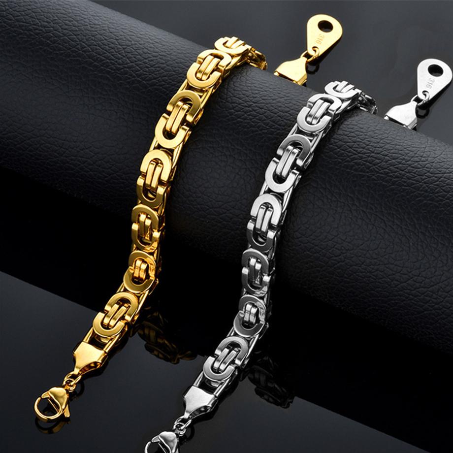 Newest 316L Stainless Steel Bracelet Men Wholesale Wristband 8mm Gold Color Male Hand Chain Link Bracelet Hip Hop Jewelry