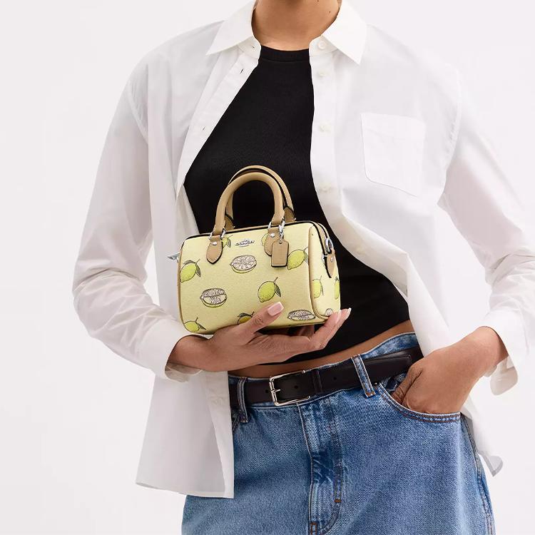 Coach Rowan 18 Tracolla Rimovibile Tela Rivestita Borsa a Spalla Crossbody Piccola Borse da Donna Giallo-Verde CAL19-SVXUC