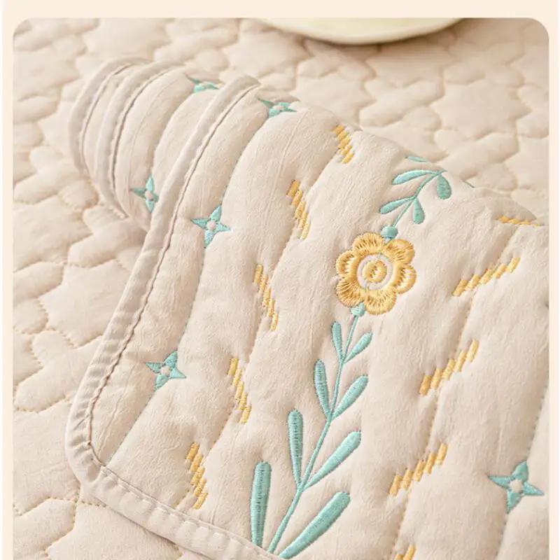 Nordic Anti Slip Sofa Mat  Flower Embroidery Water Washed Cotton Dustproof Couch Cover Solid Color Cushion Protective Sleeve