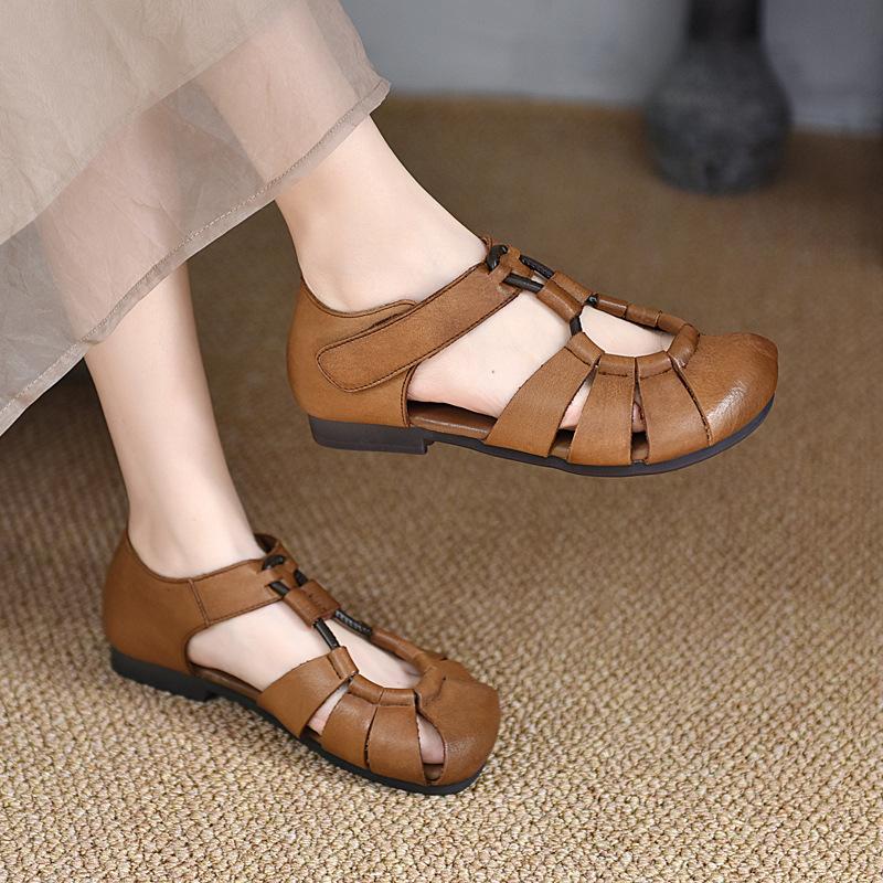 Fashion 2024 New Women's Shoes Closed Toe Women's Sandals Summer Casual Sandals Women Round Toe Solft Sole Hollow Flat Rome Shoes Women