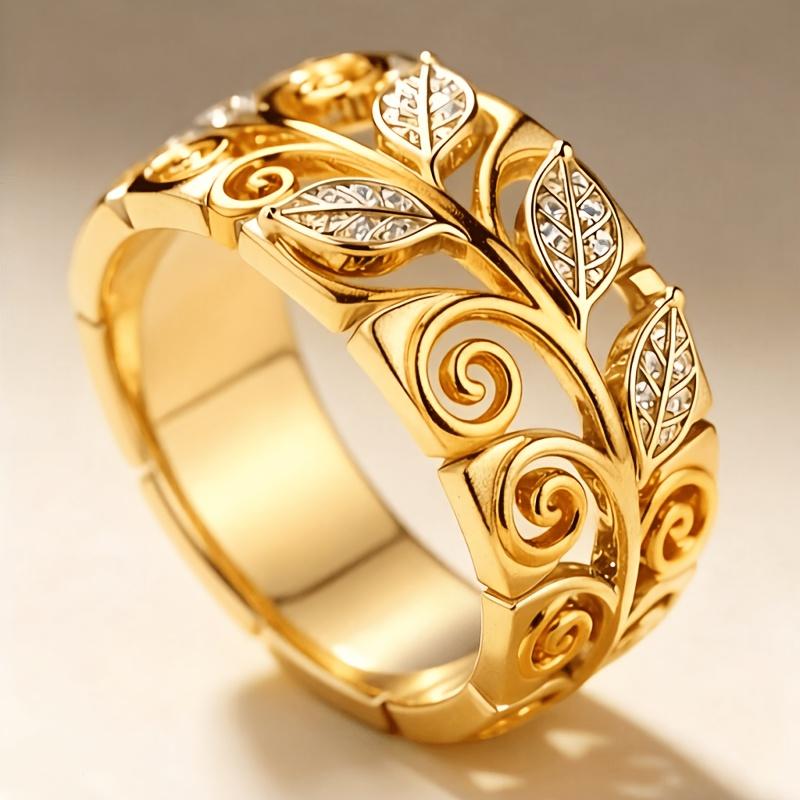 Elegant and Vintage-inspired Forest-style Vine and Leaf Synthetic Zirconia Stone Fashion Personality Copper Ring, a Light Luxury Palace-style Women's