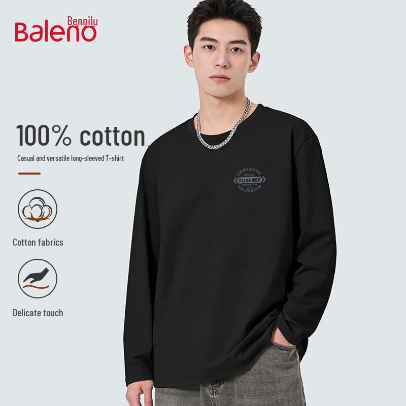 Baleno Men's 2026 Spring Round Neck Long Sleeve Pure Cotton T-Shirt