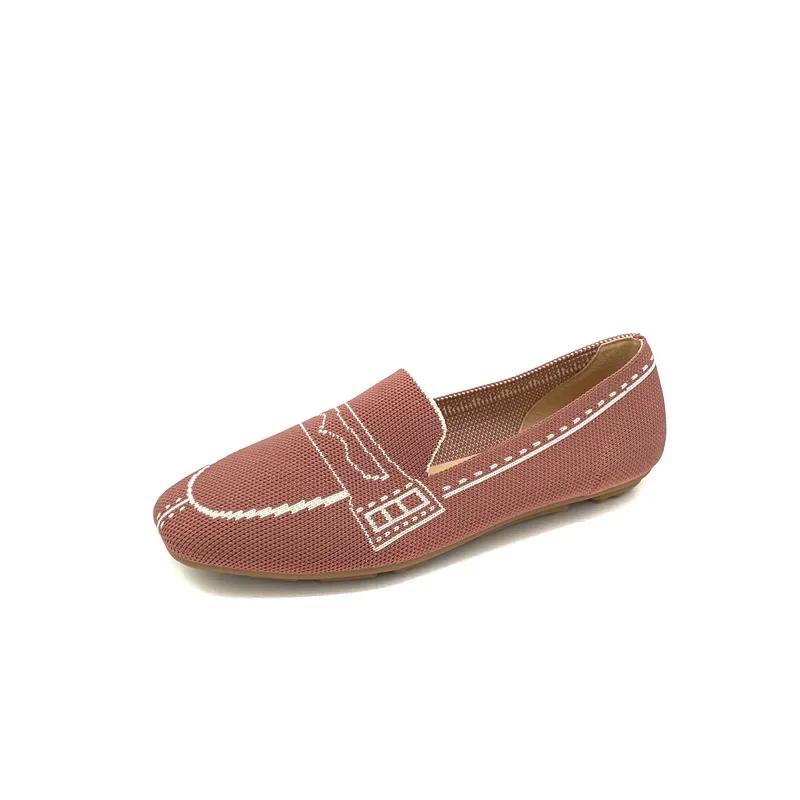 Fashion Autumn Weaving Princess Shoes Fashion Square Toe Casual Ballet Flats Shoes Women's Knitted Flat Bottom Soft Sole Walking Shoes