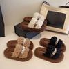 Fairy Wind Thick Bottom Hairy Drag Girl Wearing Ins Trendy Small Fragrant Wind 2025 New Autumn and Winter French Lazy Cotton Slippers