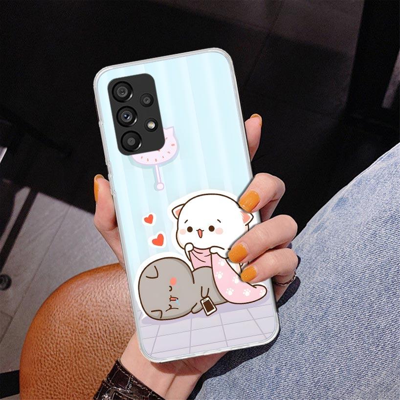 Cute Peach Goma Cat Phnoe Case for Samsung Galaxy A17 A37 A57 A16 A26 A36 A56 A15 A14 A13 A55 A54 A53 A35 A34 A33 A25 A24 A23 A5