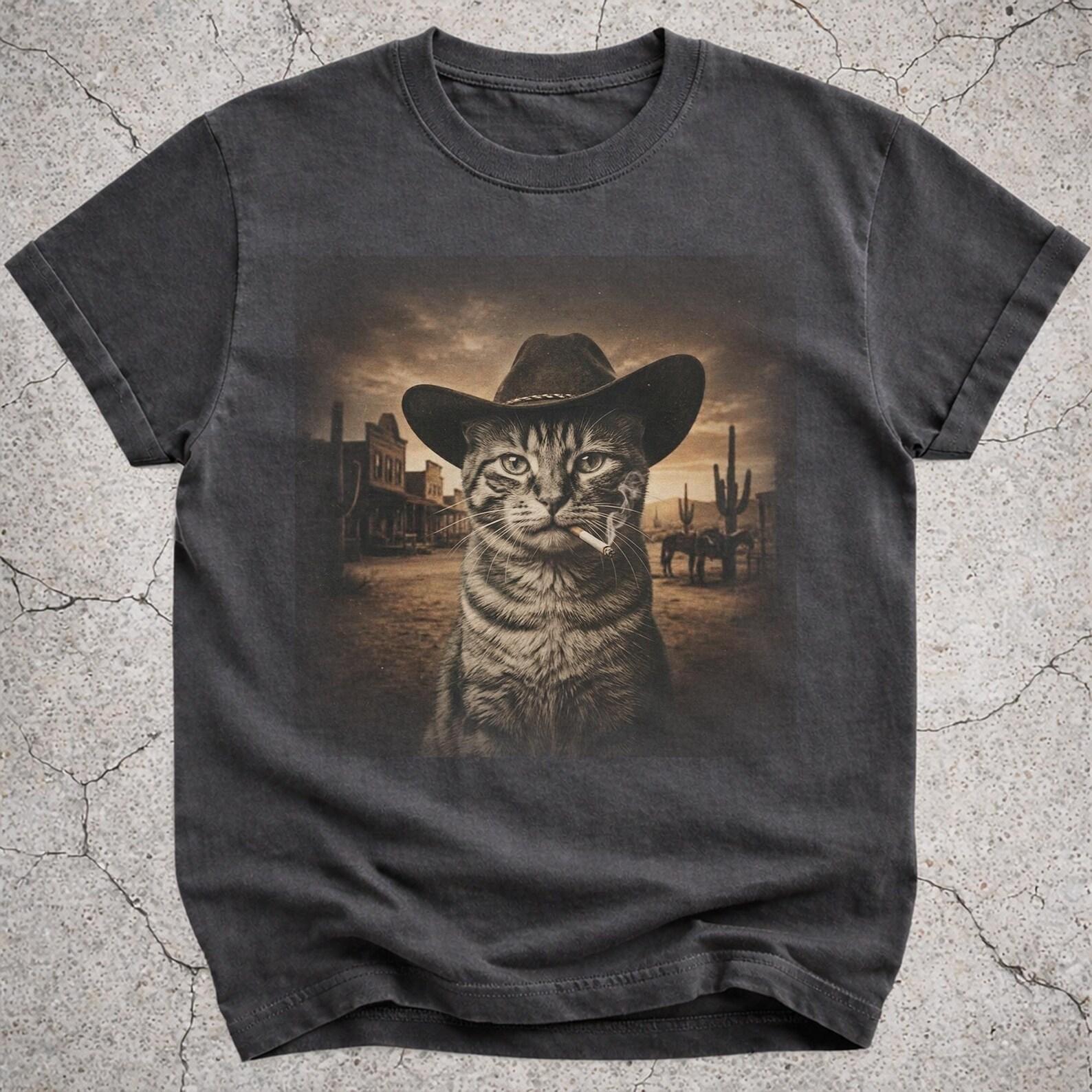 Tabby Cat Cowboy Shirt, Western Cat Meme Tee, Funny Cowboy Cat Gift, Cat Lover Shirt, Brown Tabby Tee 4XL