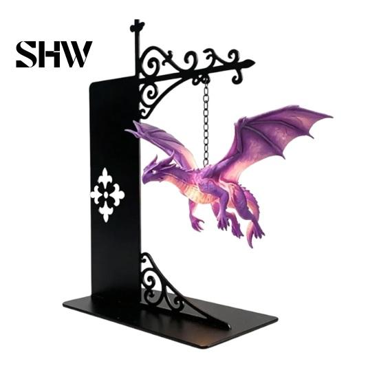Unique Dragon Decor for Office Flying Bookshelf Light, Decorative Bookend Light & Desk, Iron Book Ends Sculpture Support, Heavy Duty Organizer