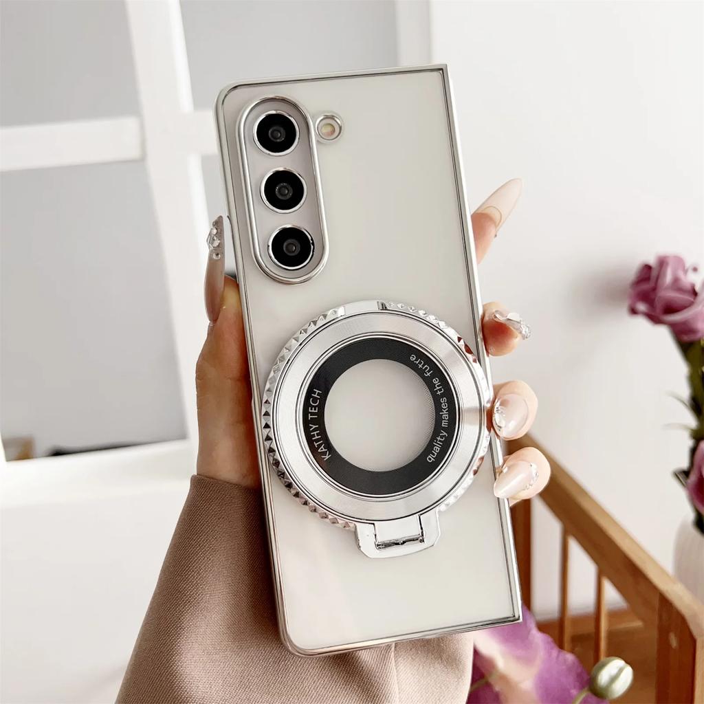 360° Magnetic Ring Holder Kickstand Plating Clear Phone Case for Samsung Galaxy Z Fold 5 4 3 Fold5 Fold4 Fold3 5G Cover