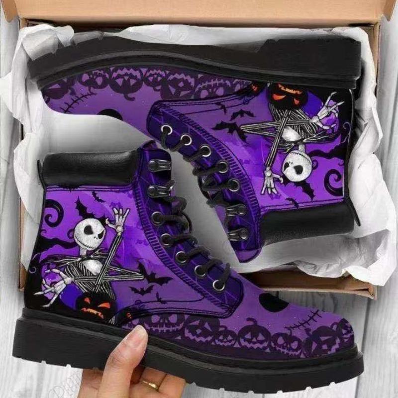 Large Size British Fashion Tooling Boots Large Size Retro Printed Women's High Top Cartoon Pattern Martin Boots