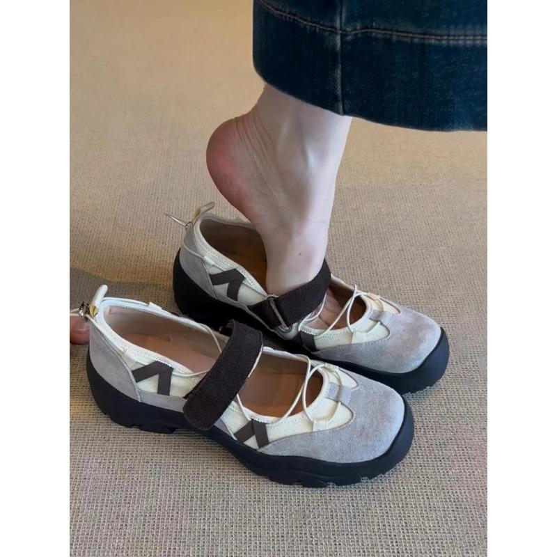 Sheepskin version~ retro style Velcro Mary Jane shoes women's new versatile casual ballet sports sandals