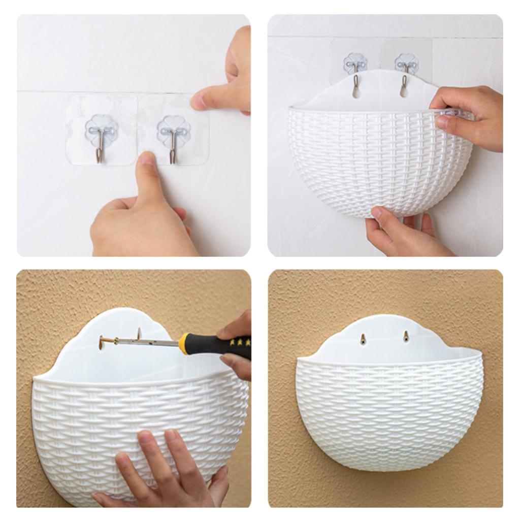 Jardiniere semicirculară suspendată pe perete din imitație de ratan, fără găurire, coș suspendat pentru flori, balcon