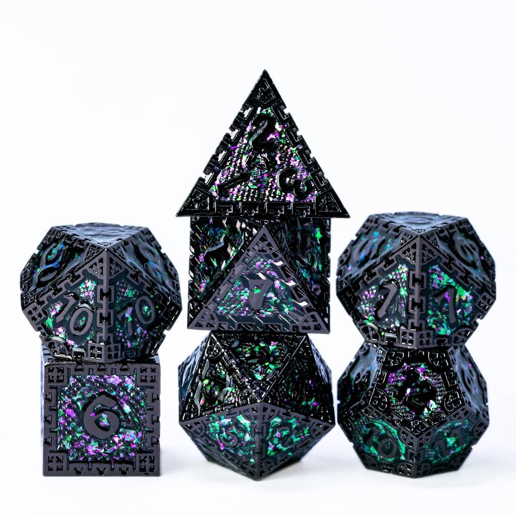 Cusdie DND Metal Solid Dice Dragon Pattern 7Pcs D4-D20 Polyhedral Dice Set for D&D Role Playing Game Pathfinder Board Games