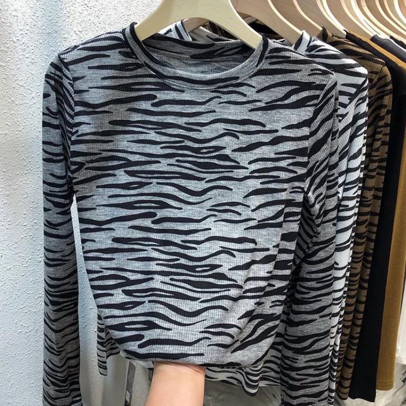 

Осенняя одежда Новая базовая рубашка из ниток Корейский универсальный топ Круглый вырез Футболка с длинным рукавом для женской L серый