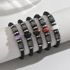 Custom Jewelry No Tarnish 5Pcs Black Cowhide Bracelet Set Silver Spacer Natural Stone Stackable Wrist Jewelry Men Street Style