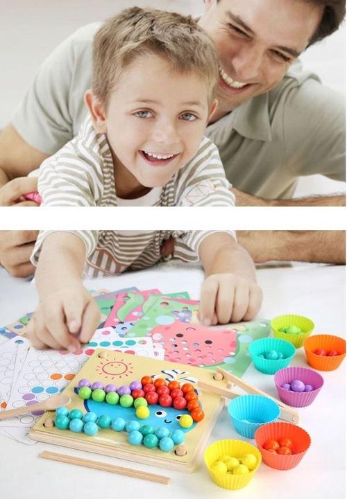 Montessori Drewniana Układanka Z Kulkami Drewniany Sorter Gra Puzzle Dzieci