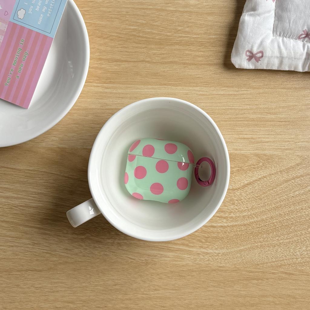 Fashion Simple Big Pink Blue Dots Polka Point Pattern Glossy Earphone Case with Ring Cover for AirPods 1 2 3 4 Pro 2 Pro 3