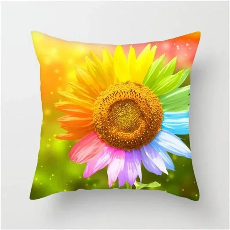 Car Living Room Sofa Cushion Cover Luxury Home Decoration Pillow Cover Colorful Flowers Sunflower Rose Print Pattern