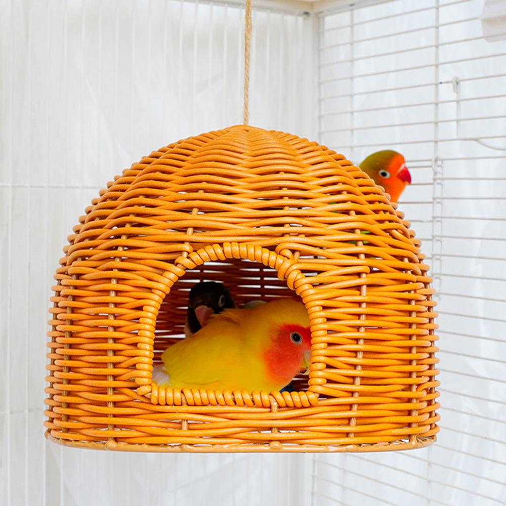Bird Nest Imitation Rattan Hangable Shelter Indoor Bird Bed House For Sleeping Resting Cockatiels Finches Parrot Budgerigar