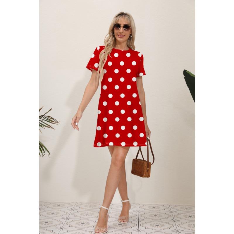 Summer Latest Women's Fashion Print Street Trend Round Neck Sweet and Fresh Flowers Solid Colors Suitable for Beach Dresses