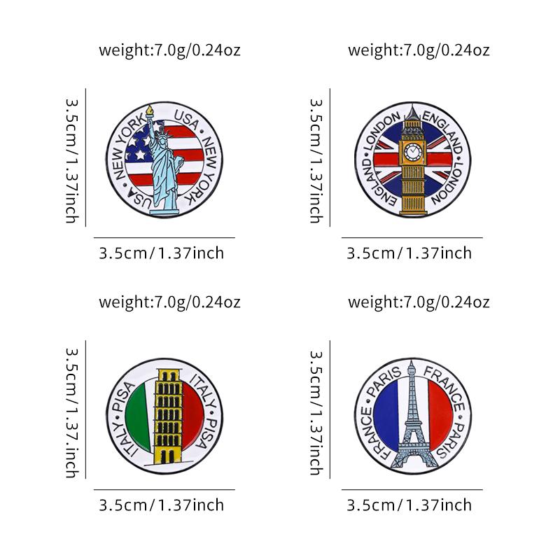 Pretty Statue of Liberty Eiffel Tower Big BenLeaning Tower of Pisa Brooches National Landmarks Round Pin For Tourist Gift