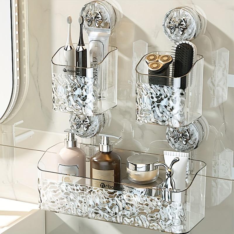 1 Stück Kunststoff Orbasket Saugknopf Hängekorb mit Kaninchen- & Schleifendekor, Wandmontierter Organizer im zeitgenössischen Stil für Toilettenartikel