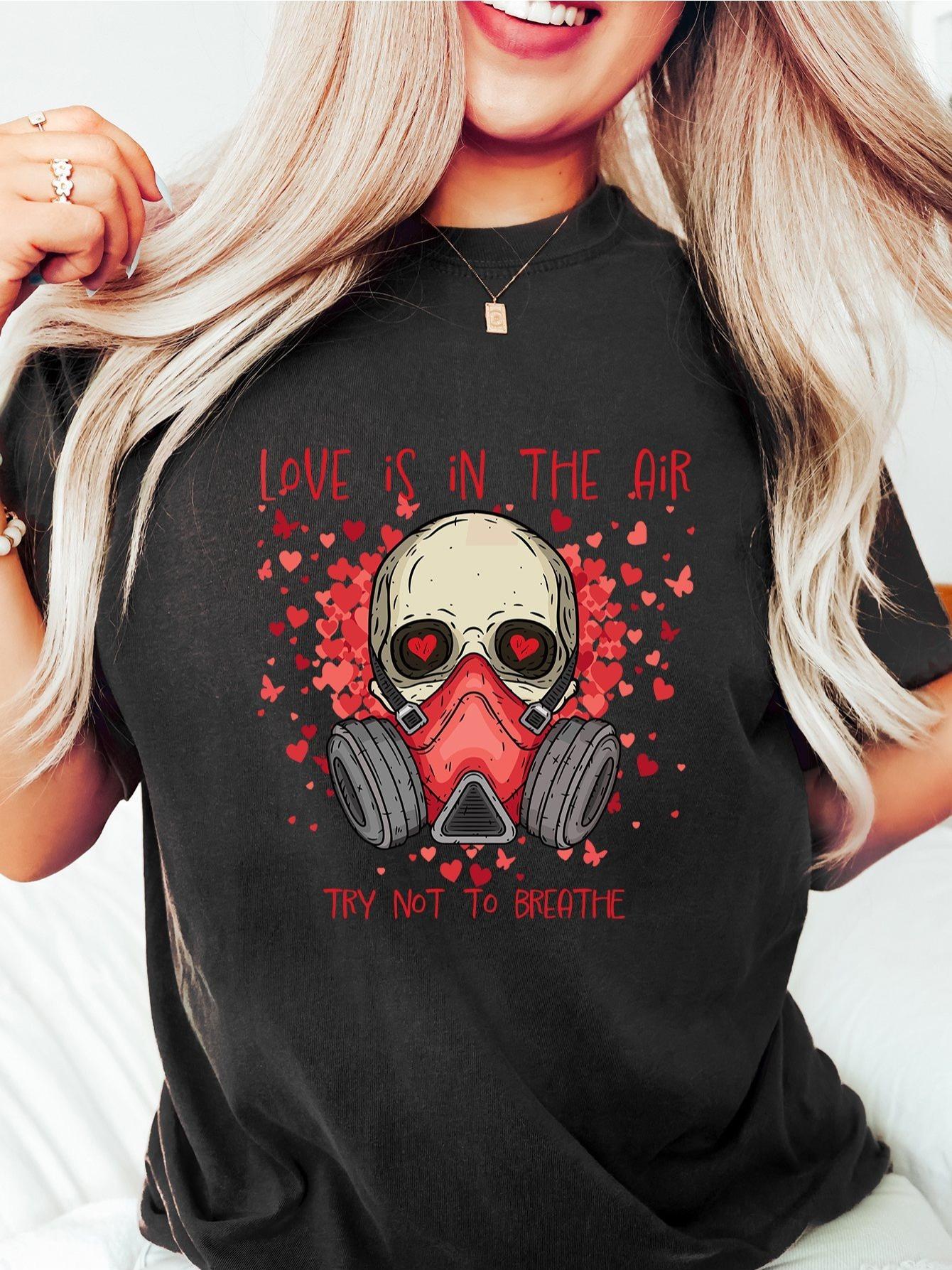 Skull Gas Mask Love Air Valentine Graphic T-shirt S