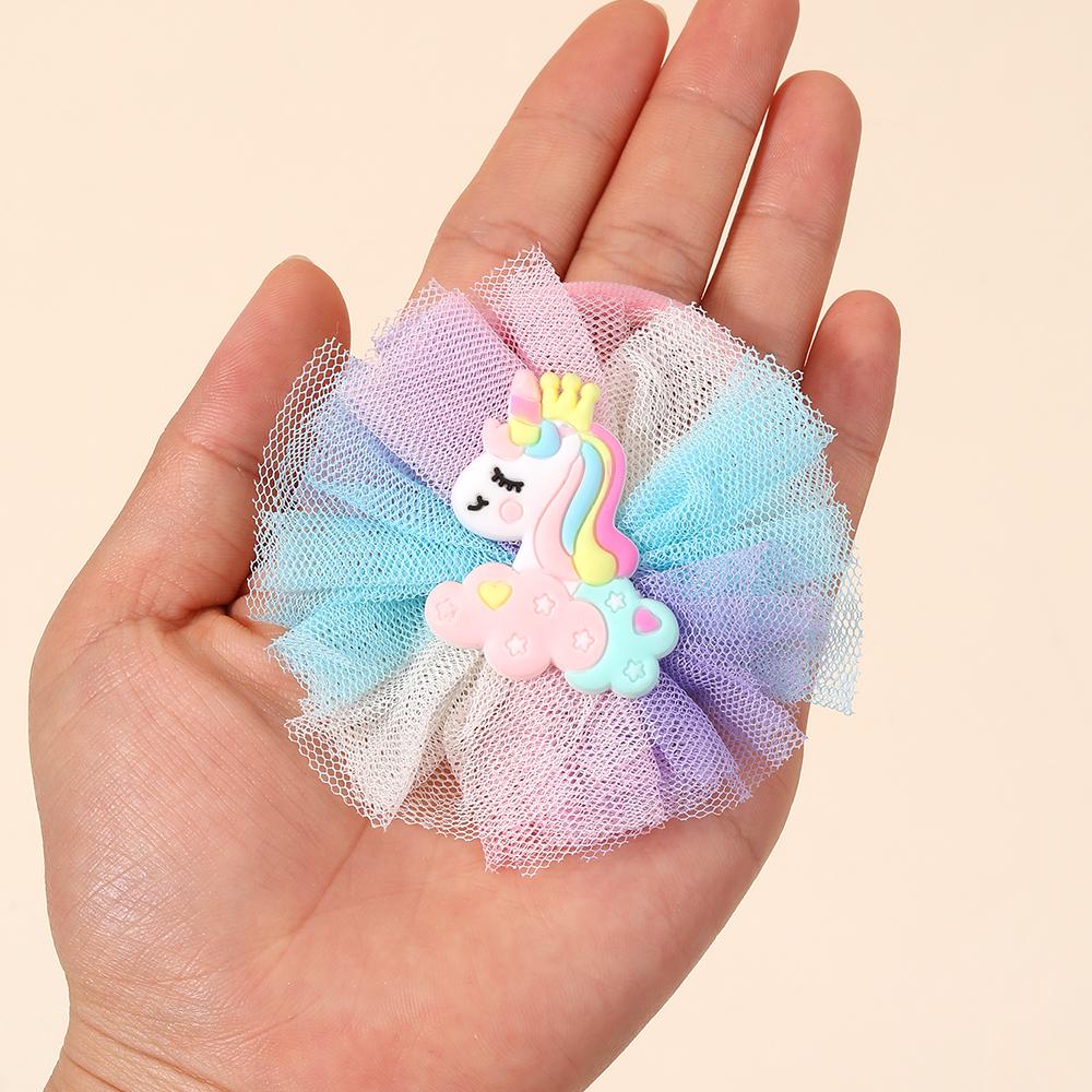 2Pcs Cartoon Unicorn Hair Tie For Girls Rainbow Mesh Rubber Bands High-elasticity Hair Bands Children Headwear Hair Accessories
