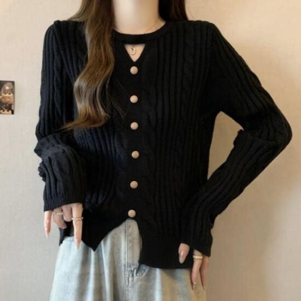Navava Vintage Cable Knit Round Neck Long Sleeve