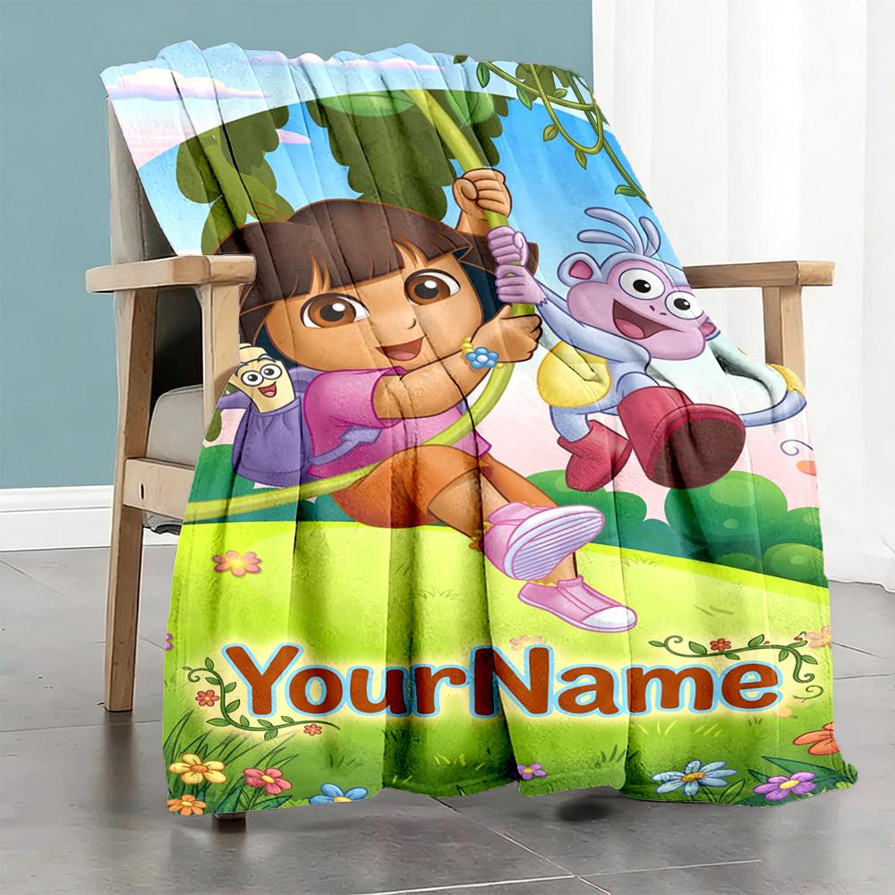 Dora Explorer Personalized Text Blanket Throw Personalized Blanket Ultra-Soft Suitable for Living Room Sofa Seaside Livingroom