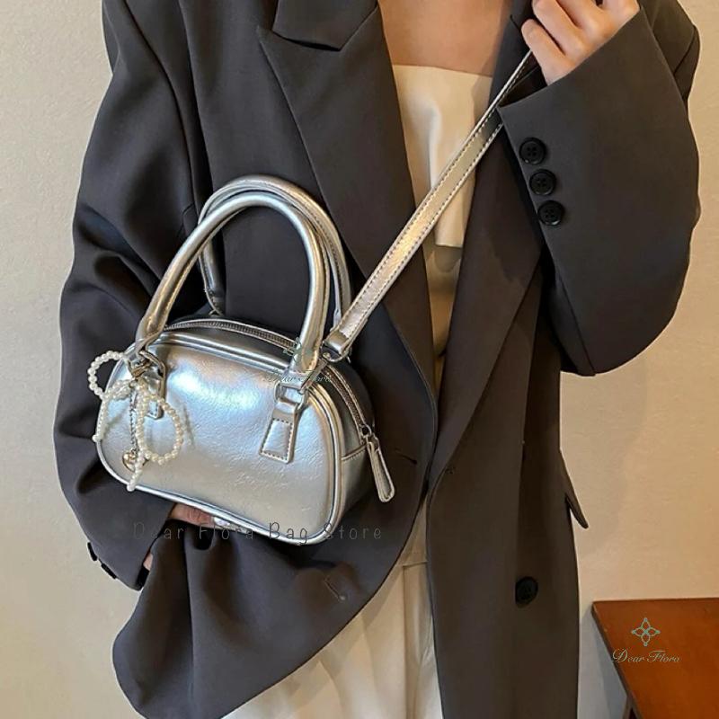 Cute Trendy Women'S Mini Shoulder Bag Fashion Pu Leather Bow Female Crossbody Bag Elegant Silver Party Handbag Sweet Small Purse