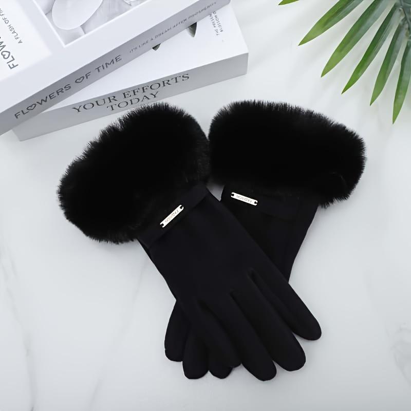 

1 пара женских модных вязаных перчаток из кроличьего плюша, эластичные, с полными пальцами, праздничные, теплые, для сенсорного экрана, декоративные однотонные, не требующие стирки One Size Fits All