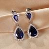 Two Tier Teardrop Halo Dangle Stud Earrings Multi Color Option Women Wedding Formal Drop Ear Jewelry