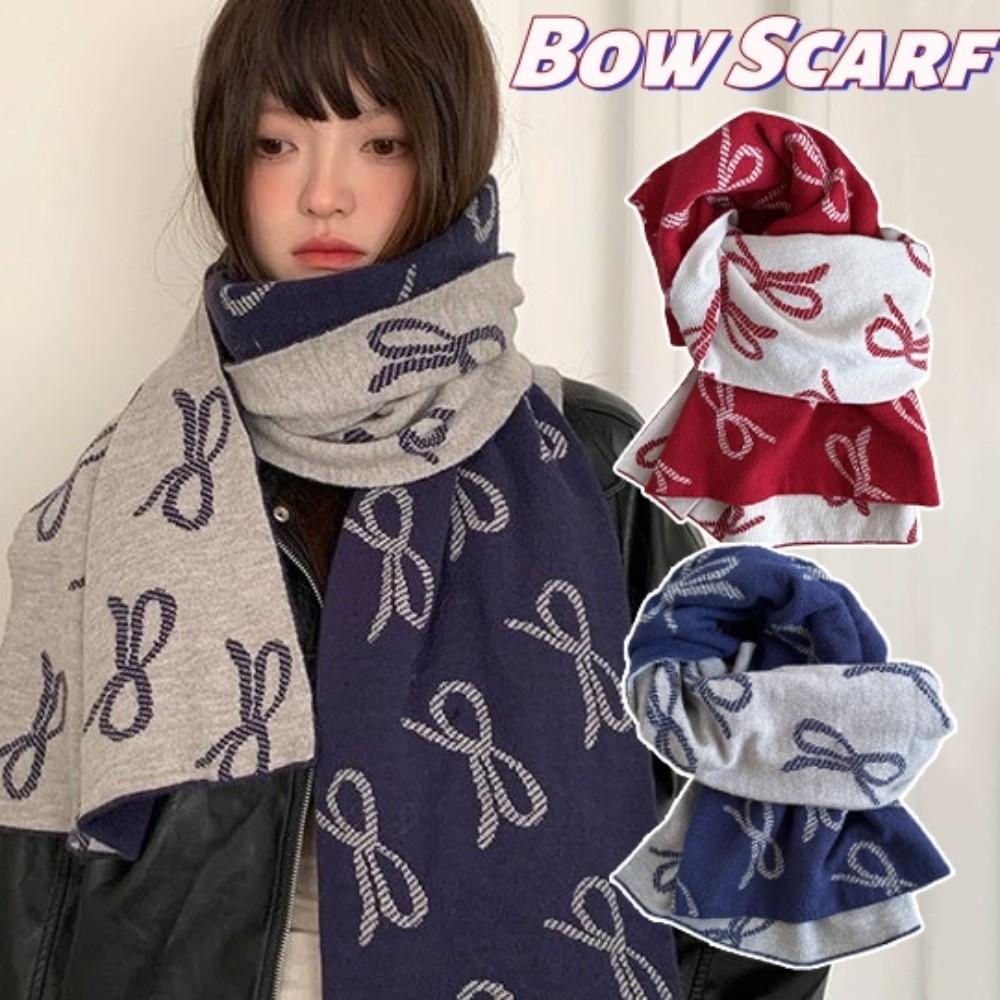 Lightweight Imitation Wool Scarf Korean Style Winter Shawl Trendy Bow Scarf  Gift