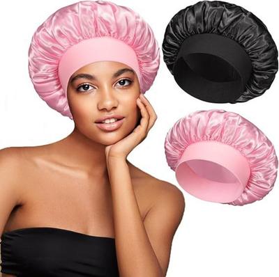 1pc Women's Solid Color Satin Wide-Brimmed Shower Cap, Suitable for Daily Use Silk Bonnet Satin Bonnet