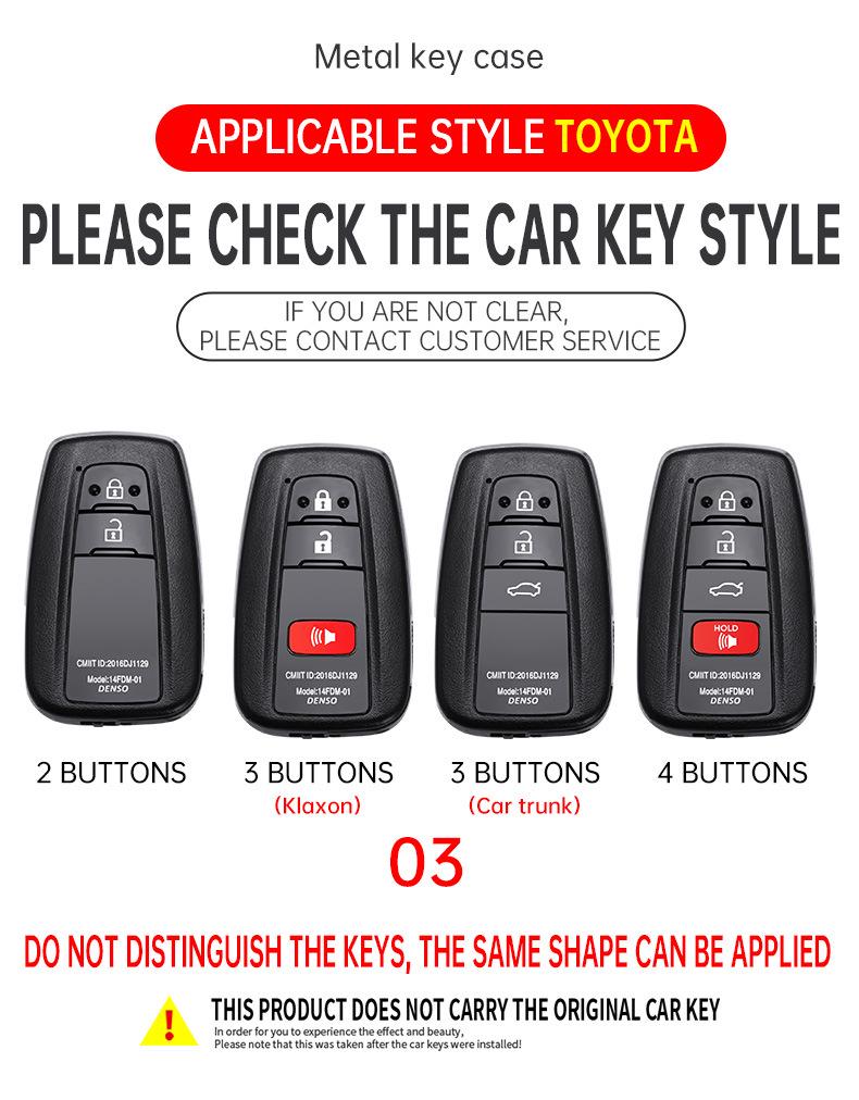 Toyota Key Covers: Compatible with Avalon, Camry, Corolla, Levin, Wildlander, RAV4, and Prado.