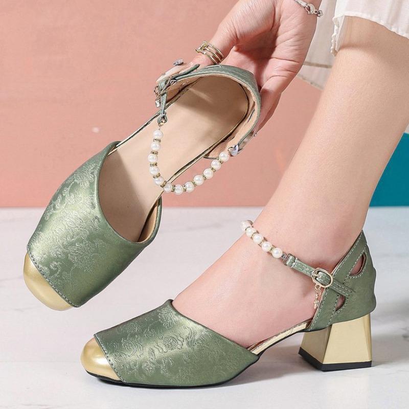 

Baotou Sandals - Women s Mid-Heel Shoes - New Style - Elegant Thick Heel High Heels 34 зелёный