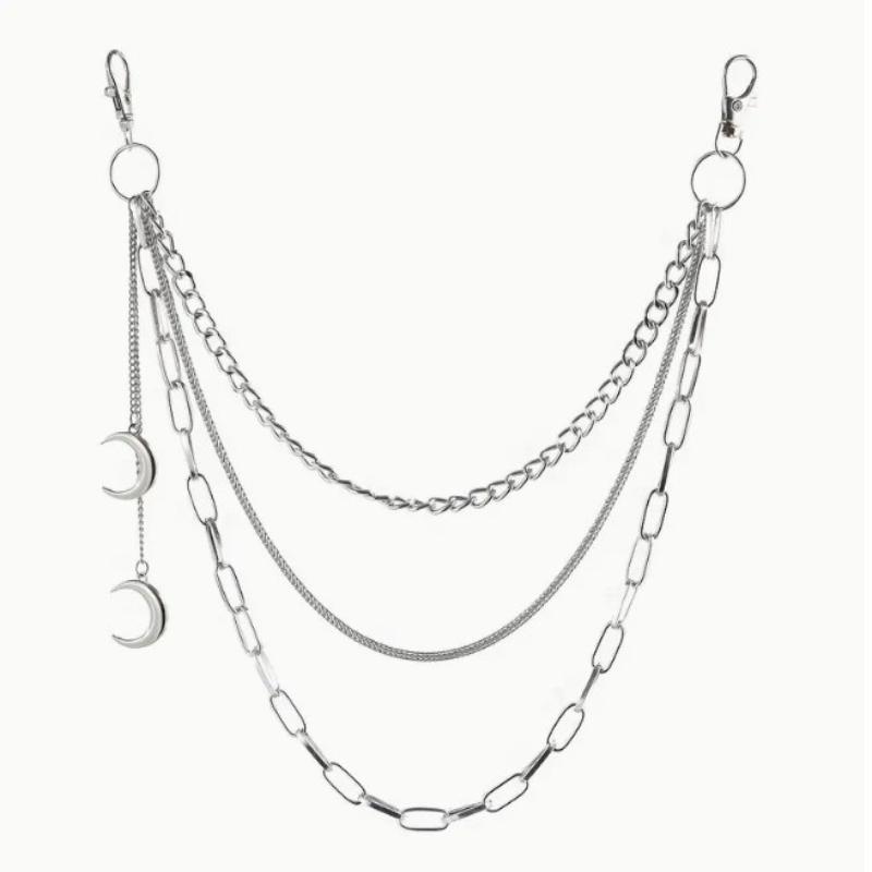 Silver Multi Layer Jean Chain With Cross Pendants Durable Metal Finish Fit For Punk Streetwear Concert Party Outfits