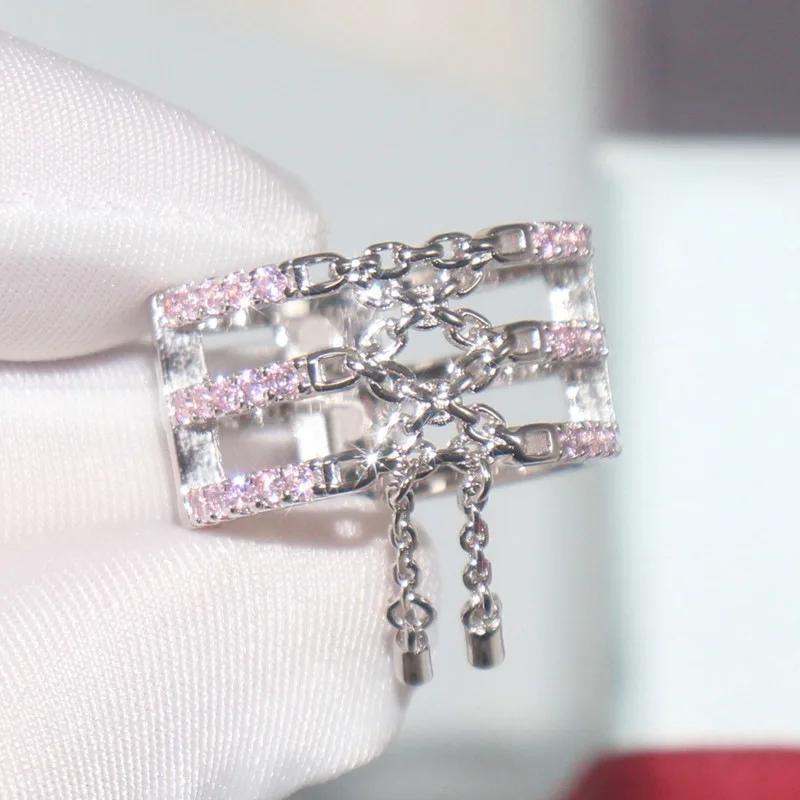 

2026 Gift European and American Style Luxury Chain Ring, Fashionable Three-layer Diamond Light Imitation Tassel Wholesale 6