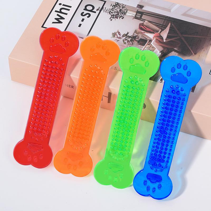Pet Toy Transparent Flat Bone. Teddy and Golden Retriever Chewable and Grinding Tooth Toy for Dogs.