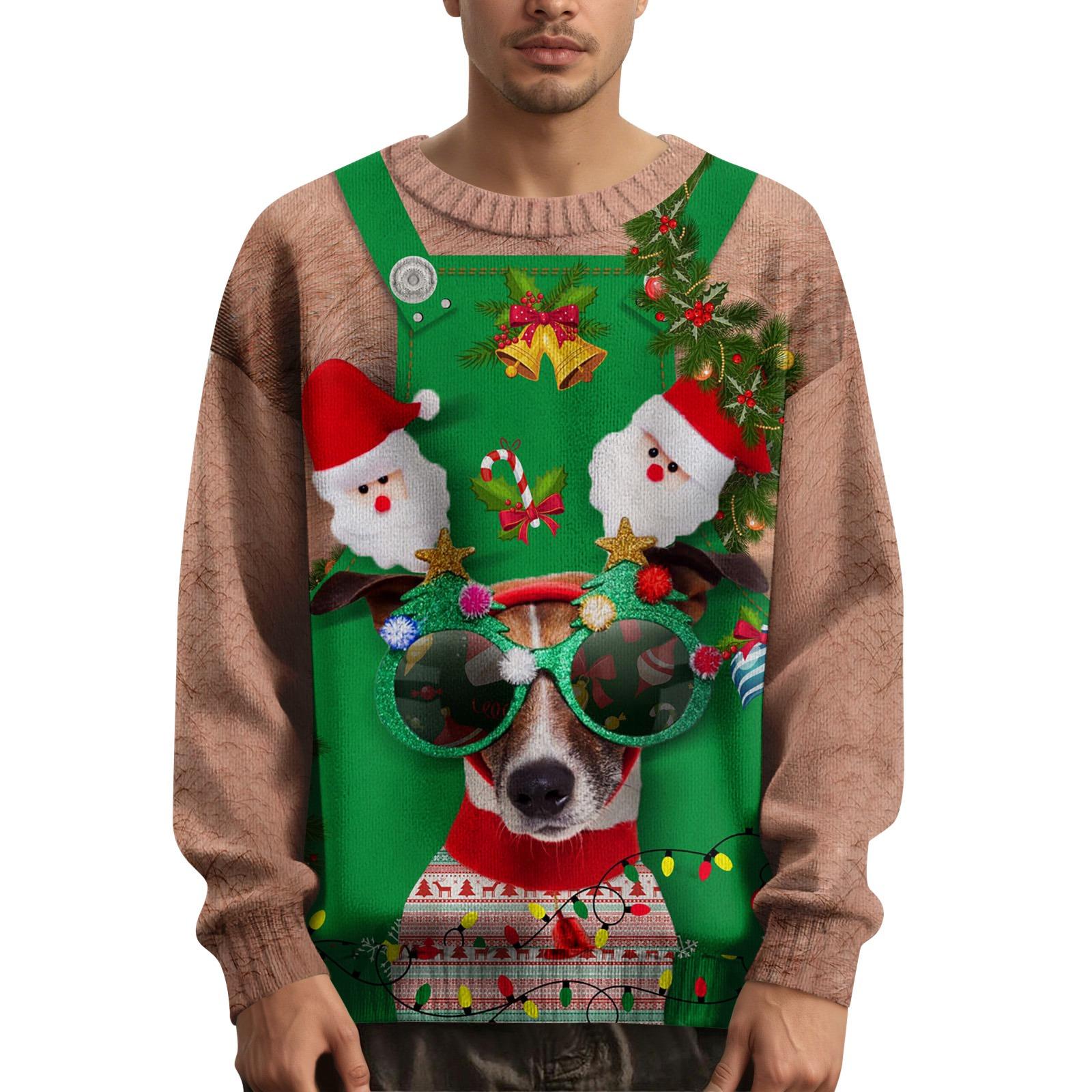 

Men s Christmas Printed Collar Sweater L армія зелений колір