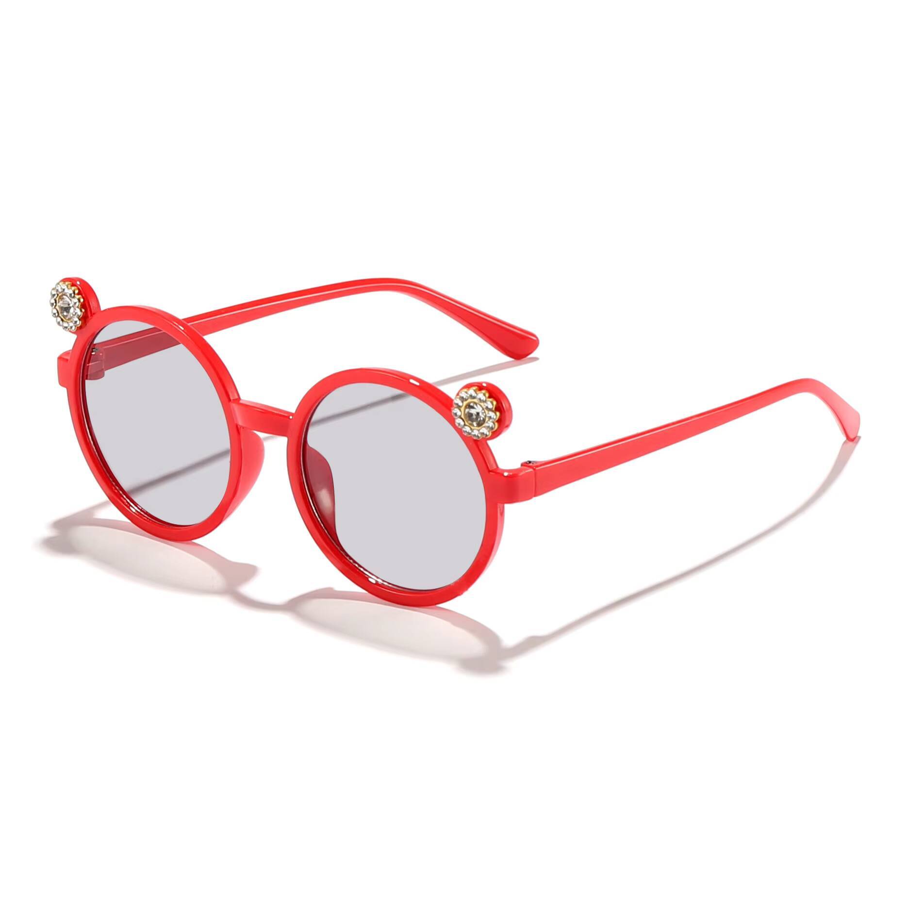 

2026 New Candy Color Round Frame Bear For Children, Cute Baby Outdoor Sunshade Sunglasses красный