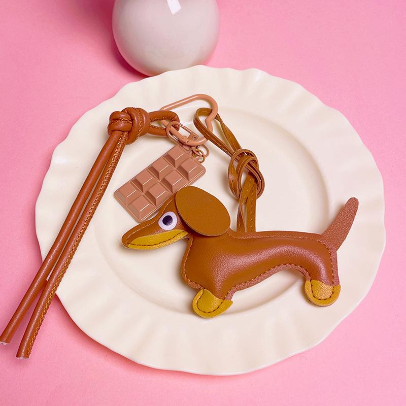 Кожаный Дачхунд Шоколадная Сумка Аксессуары Подвеска Брелок Шнурок Креативный Брелок коричневый