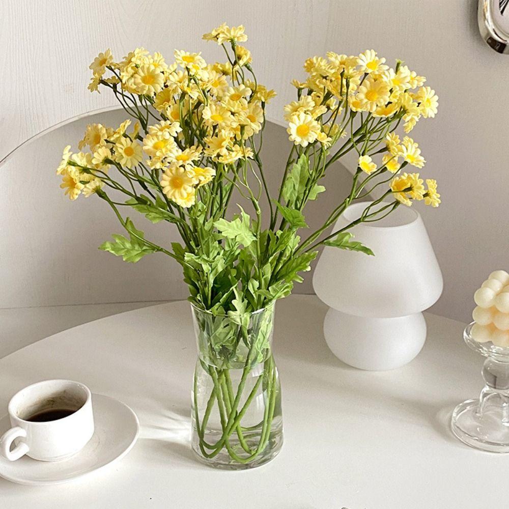 30 Heads of Chamomile Artifiical Flower Branch 50cm Height Flexible Stems Simulation Flower with Green Leaves Wedding Bouquet