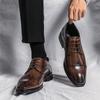 2024 Hot Selling Men's Pointed Carved Block Formal Leather Shoes Fashionable New Men's Lace Up Business Casual Leather Shoes
