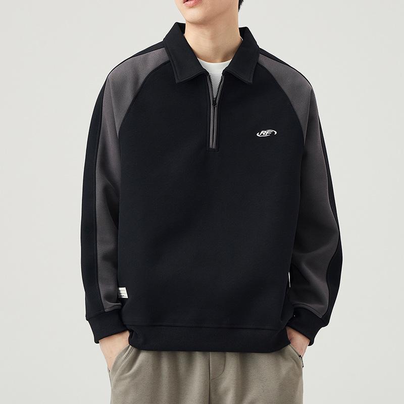 

Контрастный цветной свитер с воротником-поло, мужской осенний модный бренд Ruffian, красивый ретро-повседневный топ с длинными рукавами 4XL чёрный