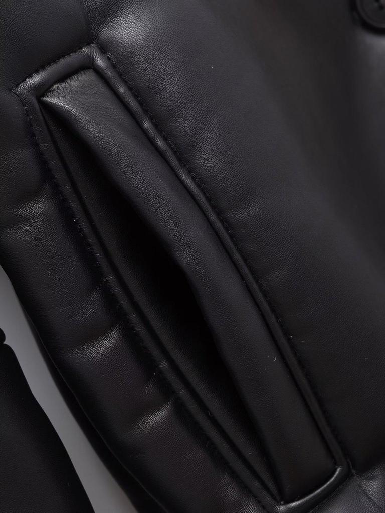 European & American Style Autumn/Winter Color Block Leather & Fur Lapel Jacket - Women’s Casual Motorcycle Coat